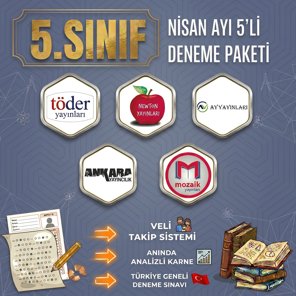5.SINIF NİSAN AYI DENEME PAKETİ 5 Lİ