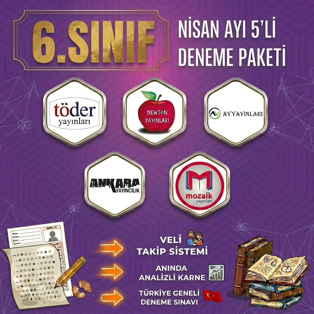 6.SINIF NİSAN AYI DENEME PAKETİ 5 Lİ