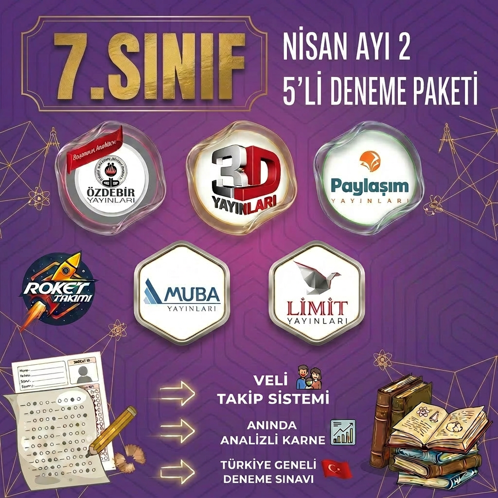 7.SINIF NİSAN AYI 2 DENEME PAKETİ 5 Lİ