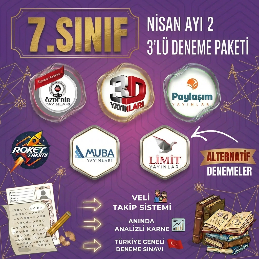 7.SINIF NİSAN AYI 2 DENEME PAKETİ 3 LÜ